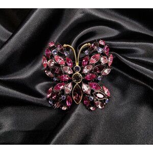 Vintage Joan Rivers Brooch Pink Crystal Butterfly Statement Pin